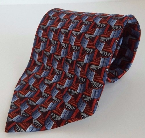 Corbata Ermenegildo Zegna para hombre Seda ancha Azul Rojo Zigzag Chevron Classic Tie - Imagen 1 de 4