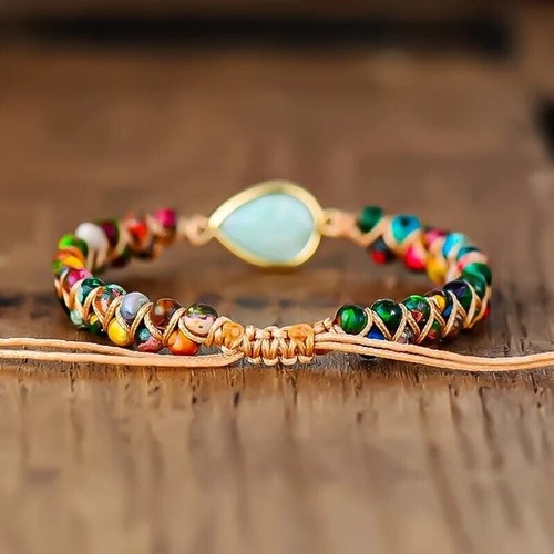 Lo último Genuino Amazonita Cuentas Hecho a Mano Sanación Reiki Chakra Boho Mujer Pulsera - Imagen 4 de 10