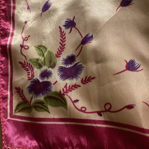 Sheer Poly 20" X20” Square Scarf Pink Multicolored Floral Silk Blend Material - Picture 3 of 6