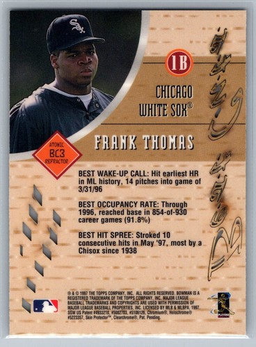 1997 Bowman's Best - Best Cuts Frank Thomas #BC3 Atomic Refractor - HOF NM - Picture 2 of 2