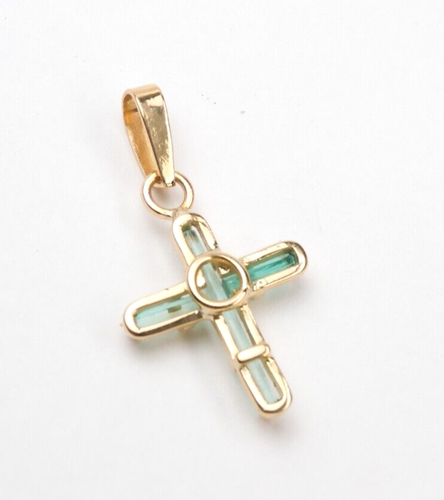 Colombian Emerald Cross Pendant 0.85 Cts 18K Yellow Gold Jewelry Muzo Mines - Picture 10 of 11