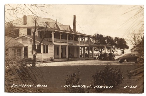 RPPC - Gulfview Hotel & alte Autos in Fort Walton FL ALT
