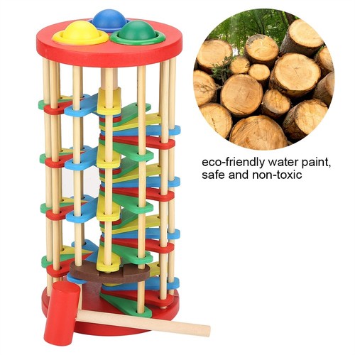 Pound And Roll Wooden Tower With Hammer Knock The Roll Off Ladder Kid Toy - Picture 5 of 12