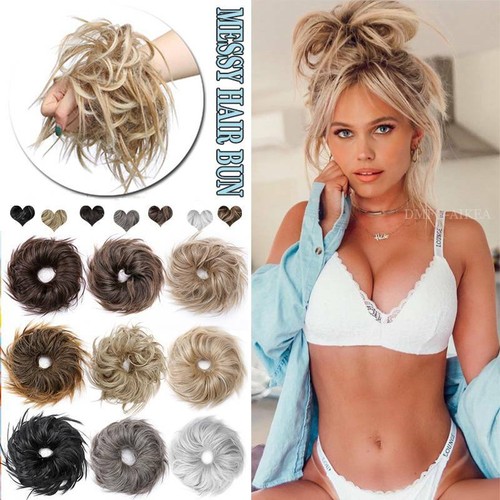 Curly Messy Bun Hair Piece Scrunchie Updo Cover Hair Extensions Real As Human US - Picture 7 of 31