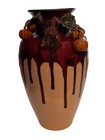 Handcrafted Home Decor Vase W/Pumpkin, Fall, Leaf Accents In Burgundy & Cream