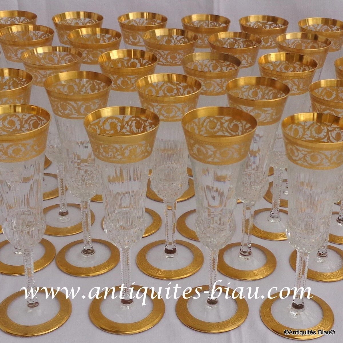 Paire De Verres à Champagne Anciens Cluny ST LOUIS, Bord Or 24 Carats