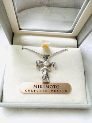 MIKIMOTO SILVER ネックレス MIKIMOTO Necklace Pearl 4mm Cross Silver 925 Pendant Jewelry