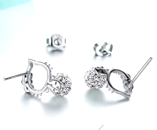 HELLO KITTY Earrings Cubic Zirconia Pearl, Silver Color, NEW - Bild 8 von 9