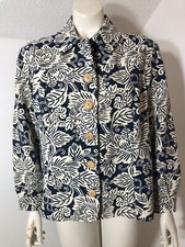 Coldwater Creek Womens Large Jacket Navy Ivory Tapestry Floral Button Front