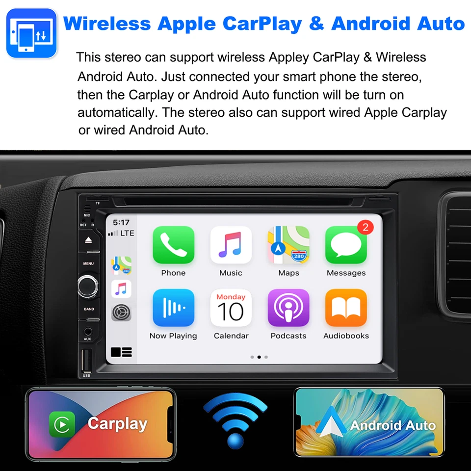 Car Stereo Bluetooth Carplay GPS Radio Double 2 Din 7" CD DVD Player with Camera - Image 4 of 4