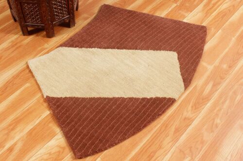 Brown Hand Loom Modern Small Carpet Living Room Natural Wool Area Rug 2x3 ft - Picture 2 of 7