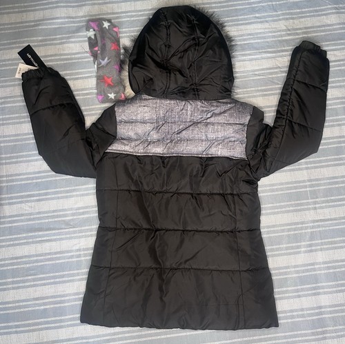 WeatherTamer jacket size M girls faux fur blac and gray plus head band. - Picture 2 of 7