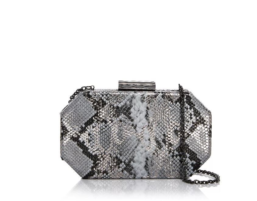 SONDRA ROBERTS python snake women's box clutch shoulder bag-GRAY