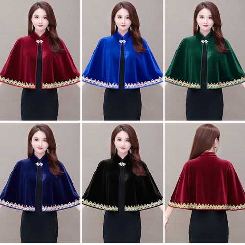 Damen Samt Capelet Spitze Borte Achselzucken Bolero formeller Mantel Abend Bankett Capelet - Bild 3 von 22
