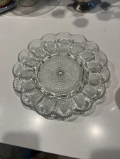 Vtg Deviled 15 Egg Plate Platter Tray Indiana Glass Hobnail 11.25” Immaculate