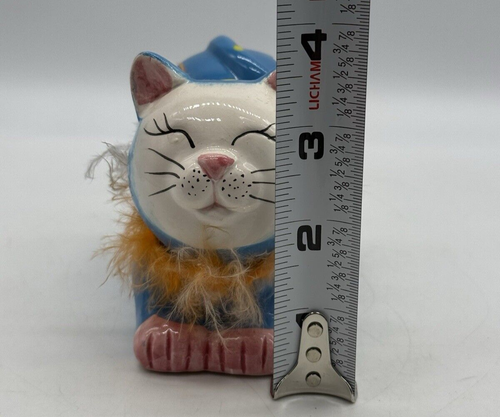 Dolomite Kitsch Kitty Blue Orange Boa Polka Dots Ceramic Glam Cat Figurine - Picture 11 of 12