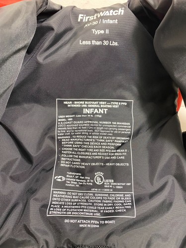 First Watch AV-30 Infant Type II Personal Flotation Device Lifejacket PFD 30lb - Picture 4 of 4