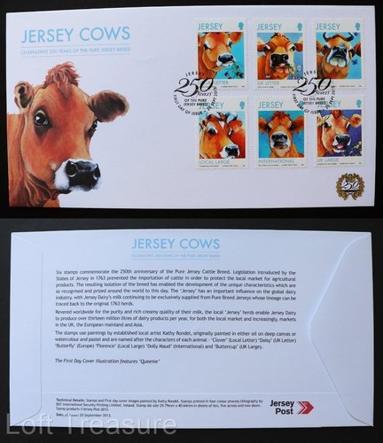 Jersey Stamps: "Jersey Cows" First Day Cover 6 Value Set 2013 - Picture 1 of 3