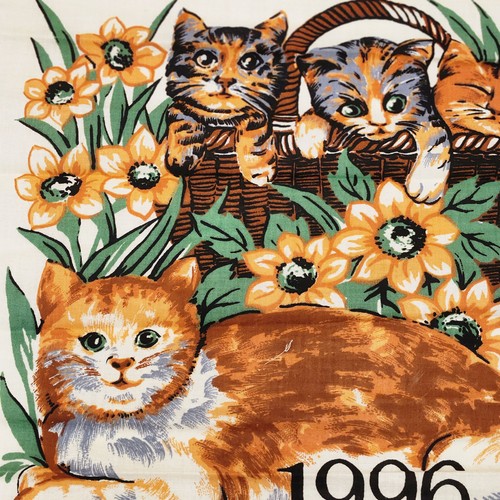 Notra Vtg 1996 Tea Towel Calendar 100% Cotton Linen Cats Kittens Basket Floral - Picture 4 of 15