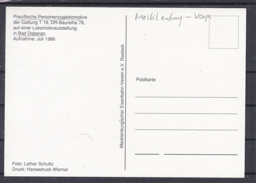Preußische Personenzug Lokomotive T 18 Baureihe 78 im Juli 1986 - Bild 2 von 2