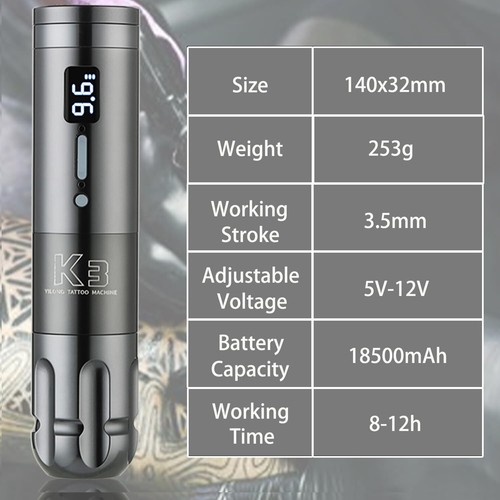 YILONG K3 Wireless Strong Motor Tattoo Pen Machine 1900mAh Battery LED Display - Picture 23 of 37