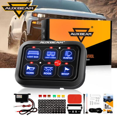 AUXBEAM Blue 6 Gang Switch Panel Fuse Relay On-Off Control Offroad SUV Pickup