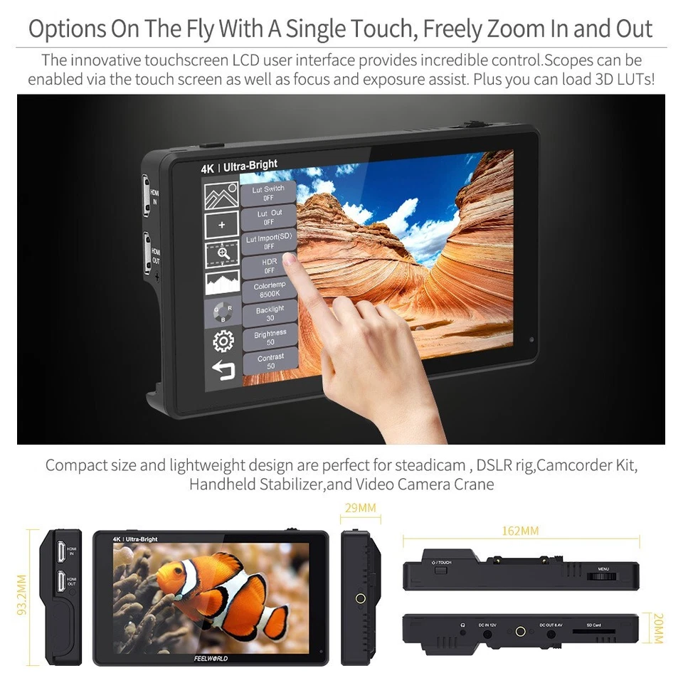 FEELWORLD LUT6 6 inch DSLR Camera Field Monitor 2600nit Touch Screen HDMI 3D LUT - Image 4 of 4