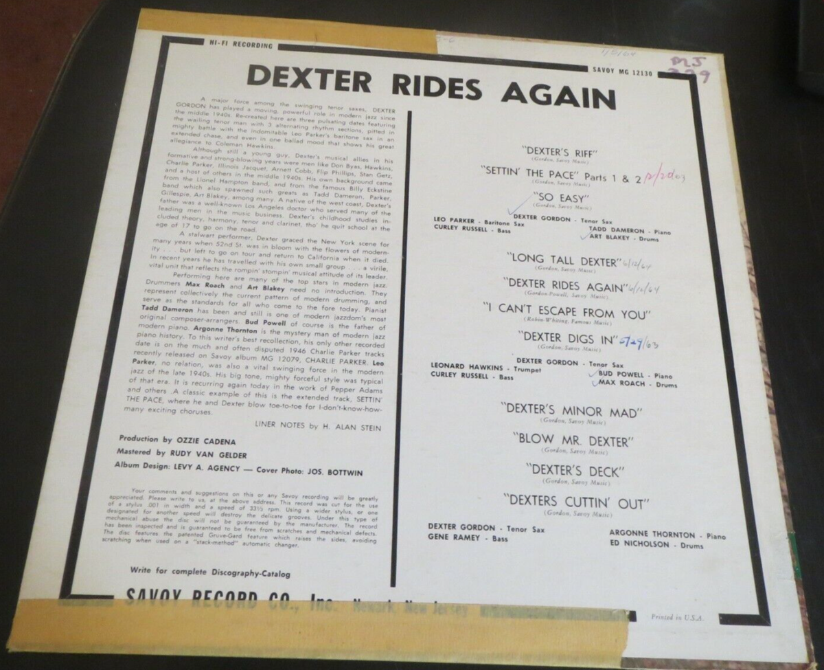 33RPM Savoy (RVG etch) Dexter Gordon - Dexter Rides Again