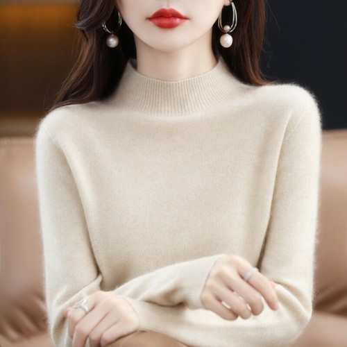 Women Knitted Basic Top Shirt Sweater Jumper Mock Neck Pullover Knitwear Solid - Picture 2 of 27