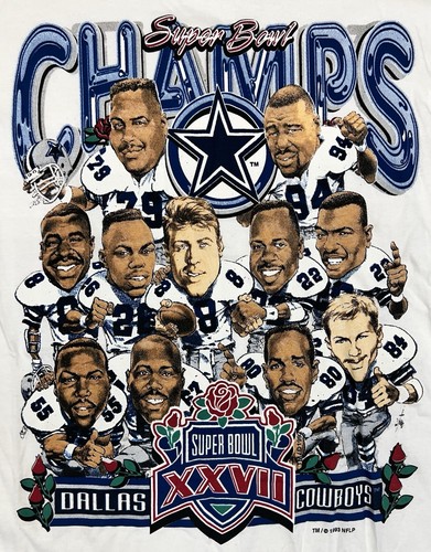 VTG Dallas Cowboys 1993 Super Bowl XXVII Champions Caricature T-Shirt XL Tag NEW - Picture 2 of 9
