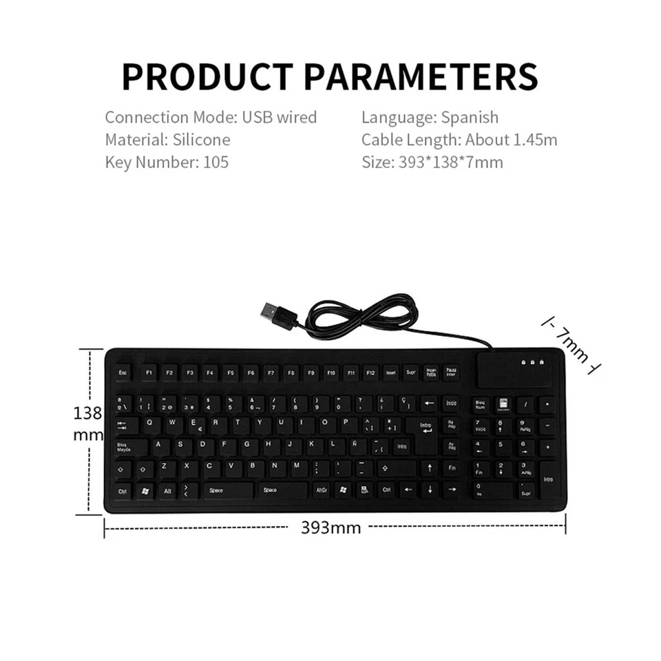 USB Wired Foldable Keyboard for Office Waterproof Silicone - Image 3 of 4