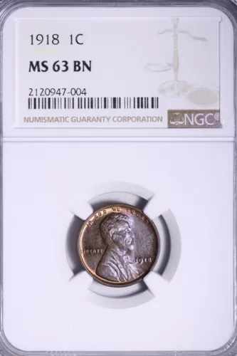 BU 1918 Lincoln Wheat Cent Penny NGC MS63 BN Super Luster FREE SHIPPING KMT 004