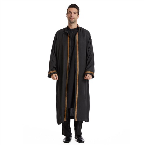Abaya Muslim Men Thobe Jubba Thoub Open Kaftan Abaya Saudi Arab Men Robe Kimono - Picture 18 of 60