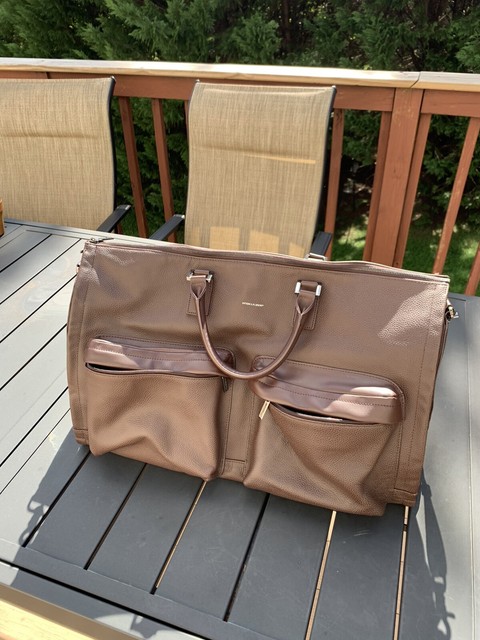 leather garment weekender bag