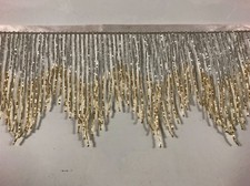 6" SILVER/GOLD Ombre BUGLE Beaded Fringe Chevron Lamp Costume Trim