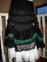 Long Black,green Tiered Layered Hitch Lace Skirt Lolita,lagenlook,goth,rock,punk Long Black,green Tiered Layered Hitch Lace Skirt Lolita,lagenlook,goth,rock,punk