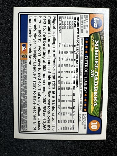 Miguel Cabrera #10 2008 Topps Baseball Menge Detroit Tigers - Bild 2 von 2