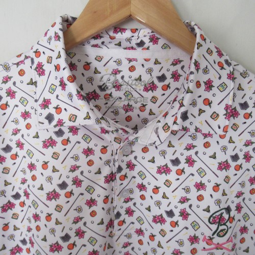 Barhocker Golf Poloshirt 2XL XXL Obst Blumenmuster Schläger Kurzarm