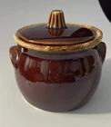 Vintage Hull Brown Drip Oven Proof Sugar Bowl Lid Stoneware Pottery Made in USA