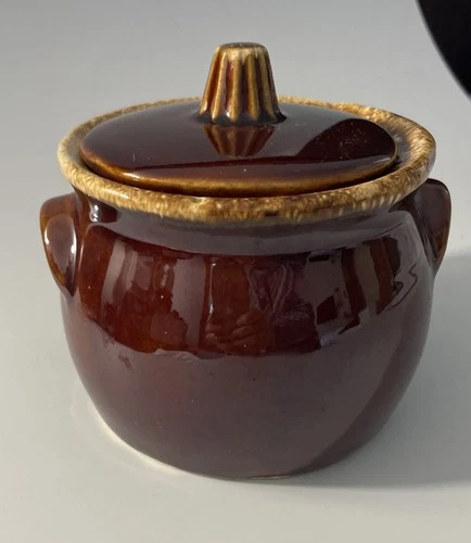 Vintage Hull Brown Drip Oven Proof Sugar Bowl Lid Stoneware Pottery Made in USA