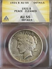 KEY DATE! 1921 P Peace Silver Dollar ~ ANACS AU 55 ~ 90% Silver $1