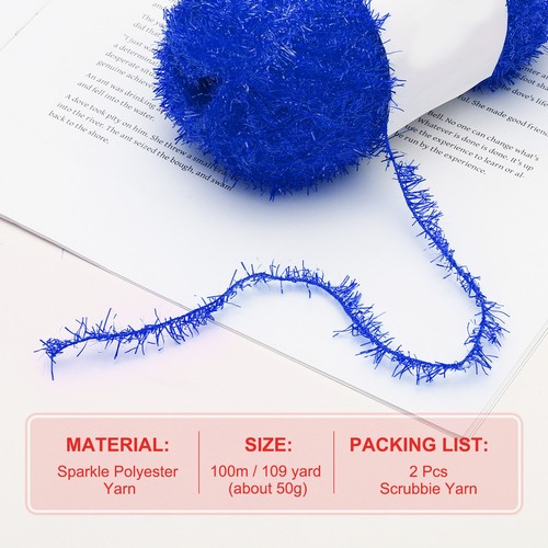 2 madejas hilo exfoliante, hilo brillante poliéster para paño de cocina, azul - Imagen 2 de 6