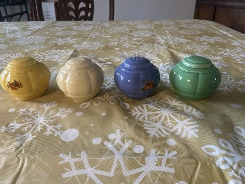 Homer Laughlin Riviera Fiesta Salt  Pepper Shaker Set Blue Yellow Art Deco Style