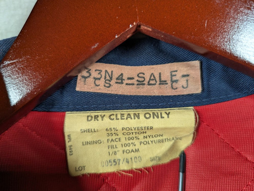 Vintage Work Jacket Mens Size Large Navy Blue Insulated Red Mechanic /4100 ** - Picture 2 of 9