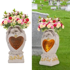 Cemetery Decorations for Grave, Garden Angel, Solar Lights, Family Memorial Stat