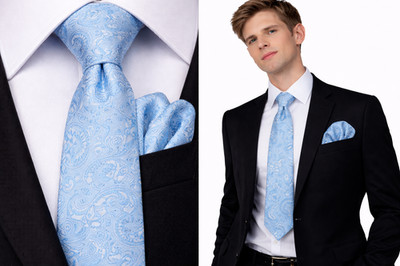 Herrenkrawatte & Taschentuch Paisley Jacquard hellhimmelblau Seide Serviette Taschentuch Hochzeit UK