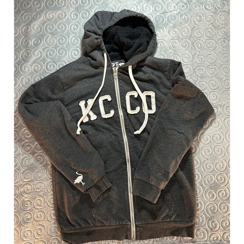 KCCO The Chive grauer Hoodie mit durchgehendem Reißverschluss Herren gesticktes Straußenlogo Größe L