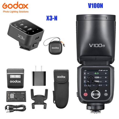 Godox V100N 100Ws TTL HSS Round Head Touchscreen Flash for Nikon+X3-N Trigger - Picture 1 of 18