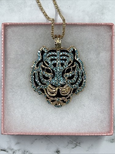 Betsey Johnson Necklace blue tiger with gift box and organza bag. GA - Bild 6 von 7