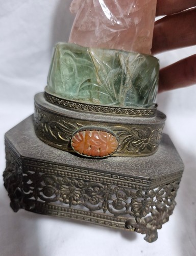 Antique Qing Dynasty CHINESE CARVED PINK QUARTZ Guanyin Statue H25cm W743g - Bild 3 von 10